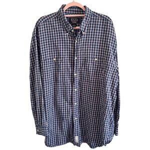 G.H. Bass & Co Mens XL Plaid Button Down Shirt Blue Orange Cotton Long Sleeve